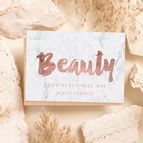 Gift certificate rose gold beauty script marble