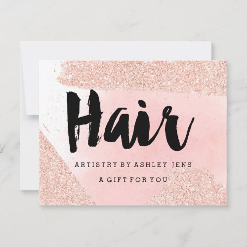 Gift certificate rose gold glitter pink hair