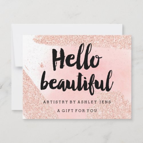 Gift certificate rose gold glitter pink hello