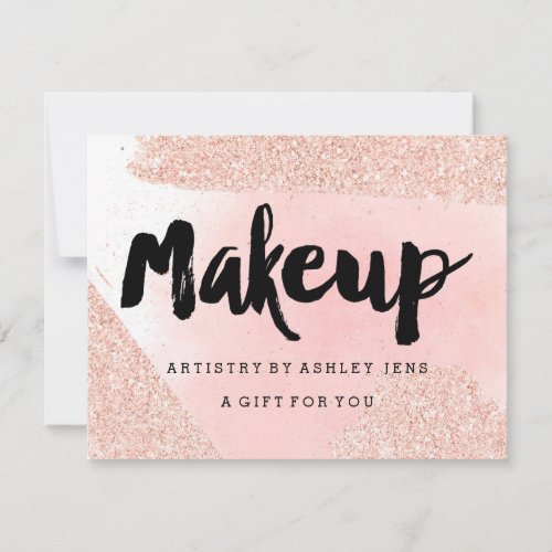 Gift certificate rose gold glitter pink makeup