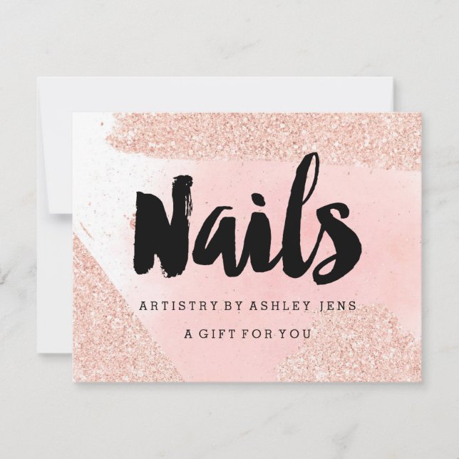 Gift certificate rose gold glitter pink nails (Front)