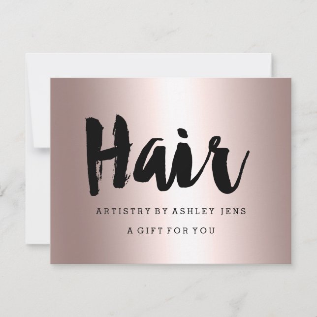Gift certificate rose gold hair script metallic (Front)