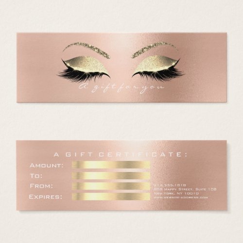 Gift Certificate Rose Gold Lashes Makeup White Pin