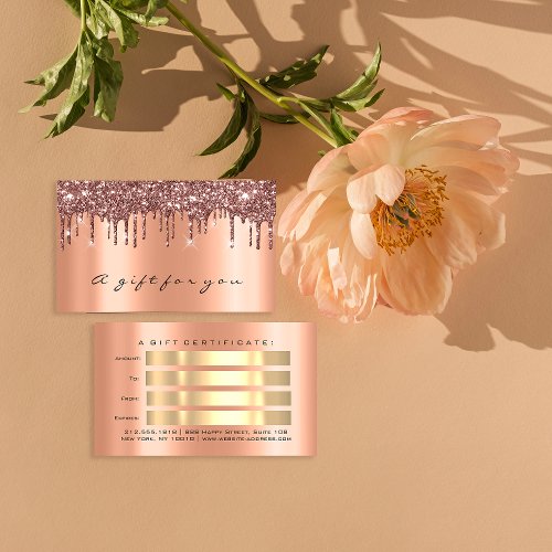 Gift Certificate Rose Gold Metal Glitter Drips