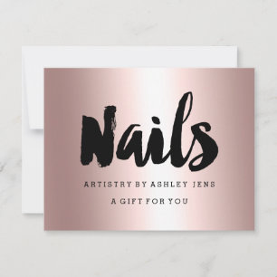 Gift certificate rose gold nails script metallic