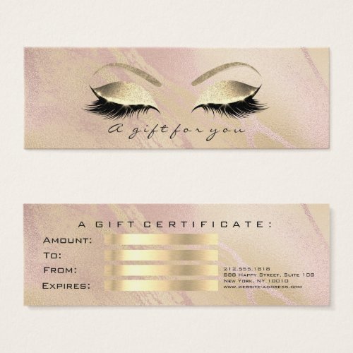 Gift Certificate Rose Gold Pink Marble Lash Makeup