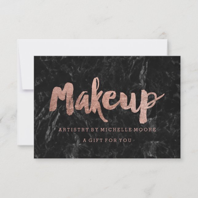 Gift certificate rose gold typography black marble (Front)