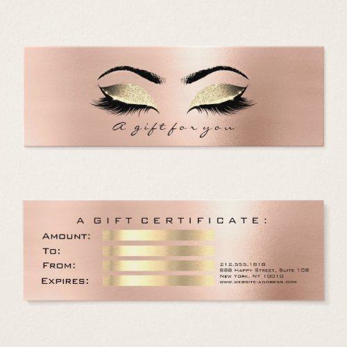 Gift Certificate Rose Pink Gold Lashes Makeup Lux