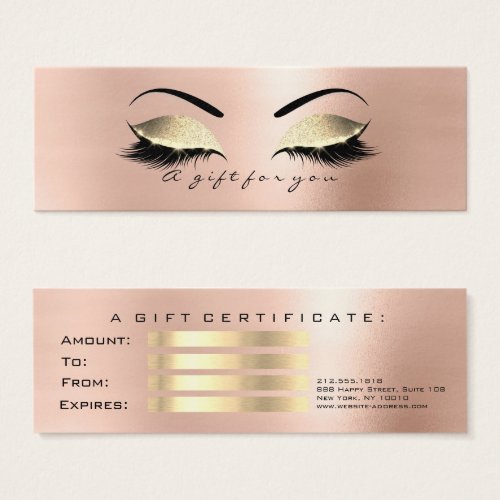 Gift Certificate Rose Pink Gold Lashes Makeup VIP