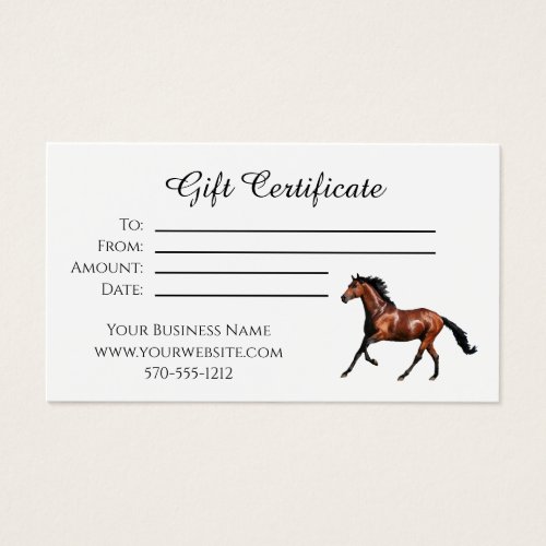 Gift certificate running horse