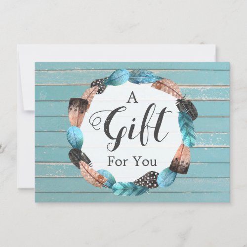 Gift Certificate Rustic Turquoise Wood  Feathers