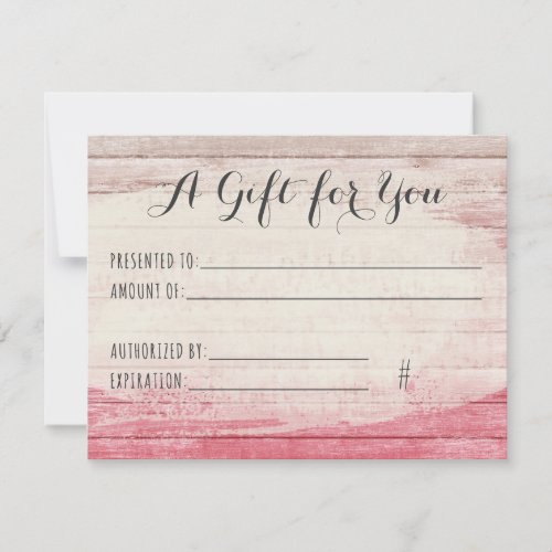 Gift Certificate Rustic Wood Blush Pink Shabby