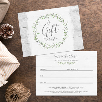 Gift Certificate Rustic Wood & Botanical Leaf by CyanSkyDesign at Zazzle