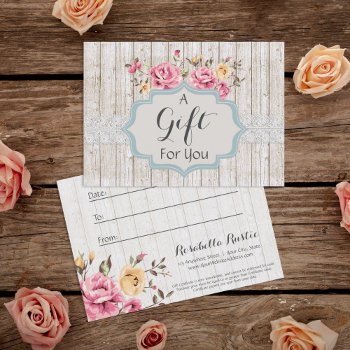 Gift Certificate Shabby Chic Floral Rustic Wood by CyanSkyDesign at Zazzle