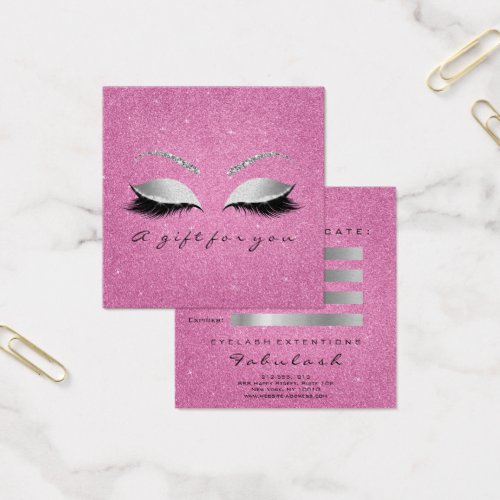 Gift Certificate Silver Glitter Lashes Pink Makeup