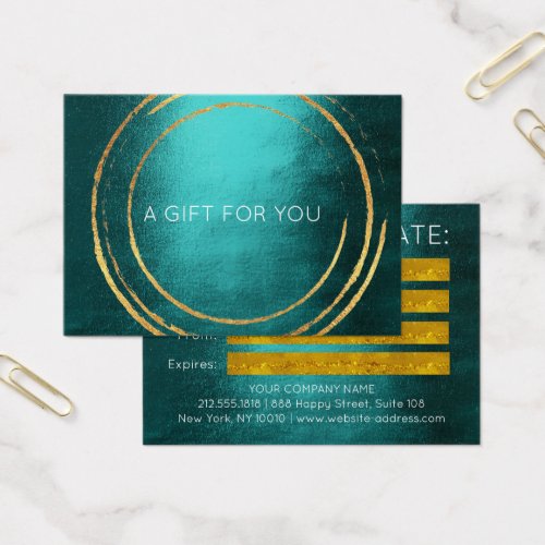 Gift Certificate Teal Gold Geometric Circles 