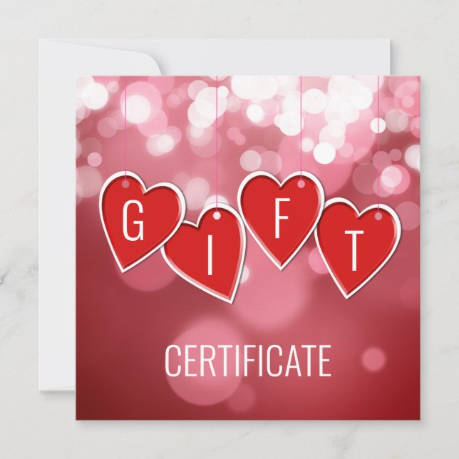 Gift Certificate Valentine's Day Love Red Hearts  (Front)
