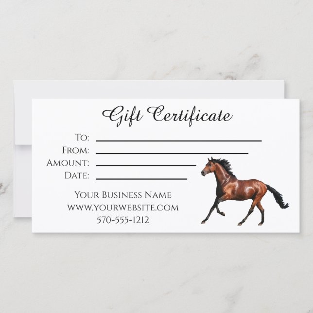 Gift Certificate with Running Bay Horse Thank You Card (Front)