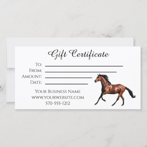 Gift Certificate with Running Bay Horse Thank You Card