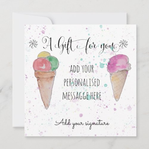 Gift certificate with watercolour ice creams holiday card
