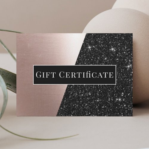 Gift Certificates Rose Gold  Black Glitter Salon
