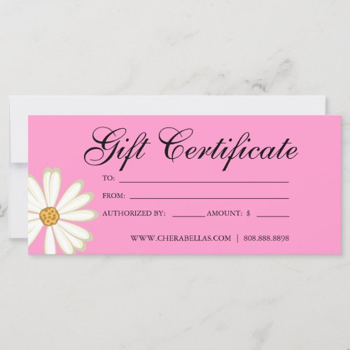 Gift Certificates Salon Daisy Flower pink