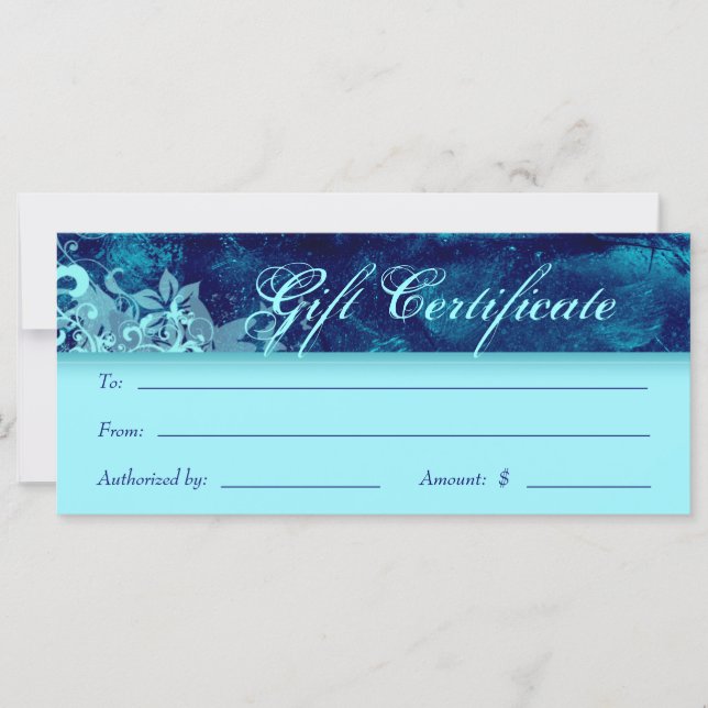 Gift Certificates Salon Spa Blue Floral Grunge (Front)