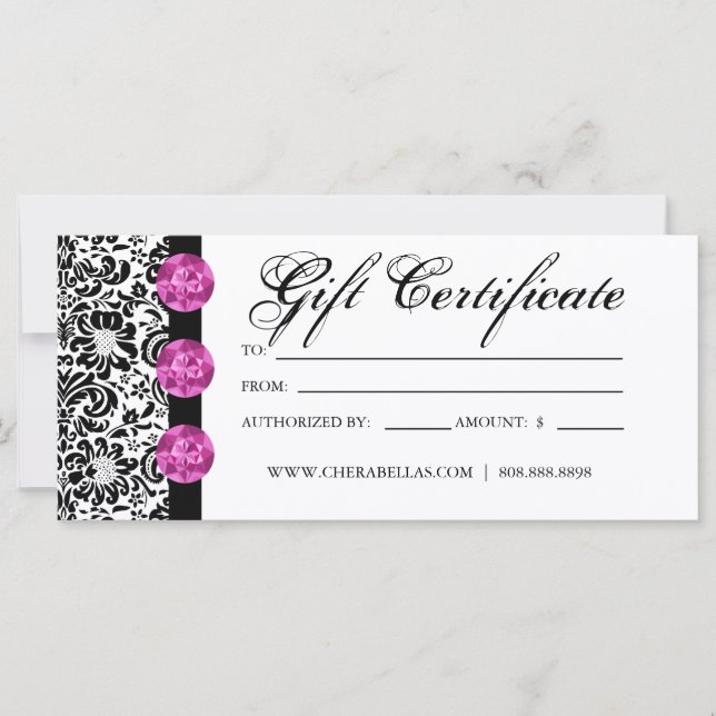 Gift Certificates Salon Spa Pink Damask Jewelry (Front)