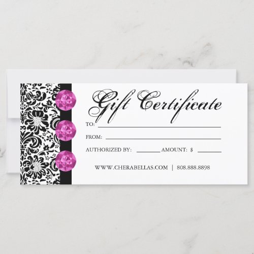 Gift Certificates Salon Spa Pink Damask Jewelry