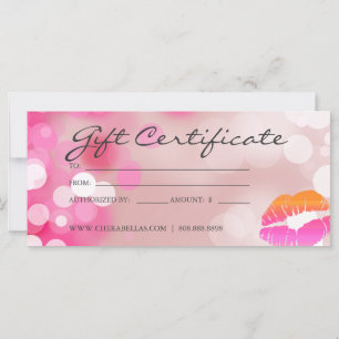 Gift Certificates Salon Spa Pink Lips & Lights