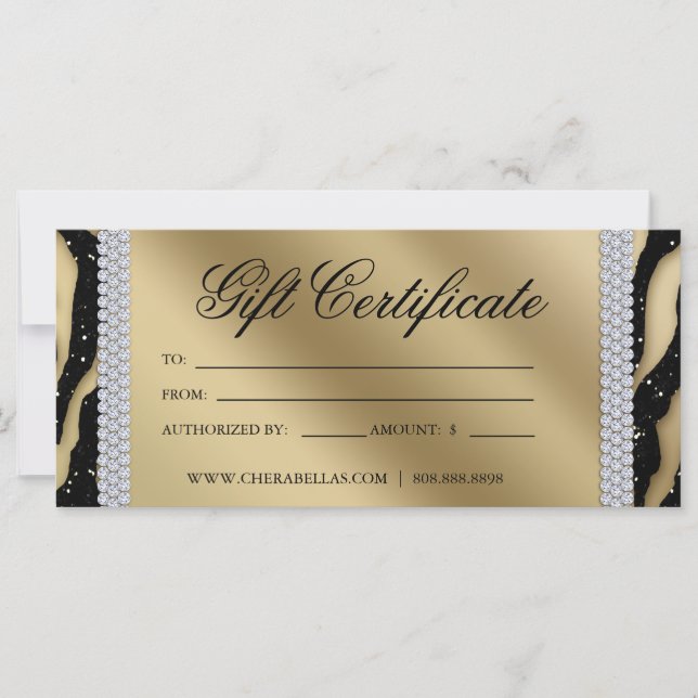 Gift Certificates Tanning Salon Jewelry Black Gold (Front)