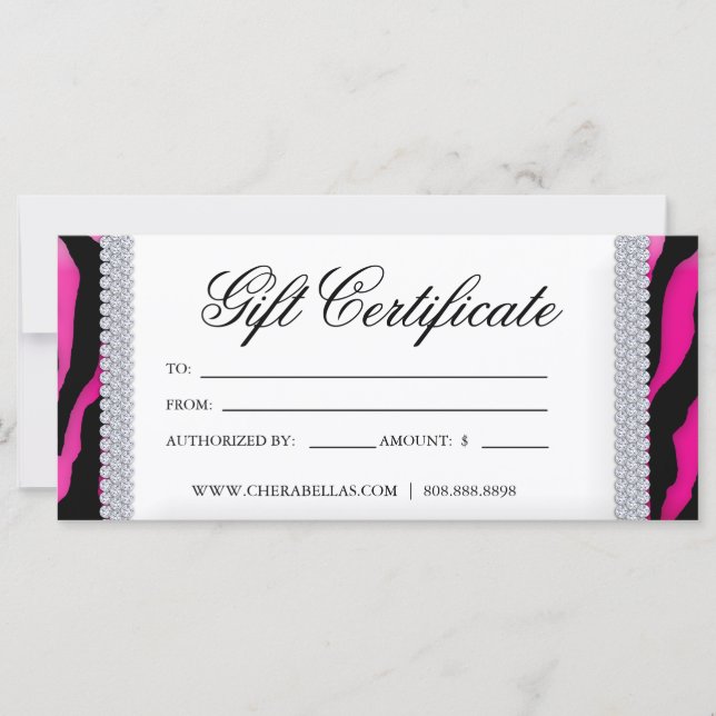 Gift Certificates Tanning Salon Jewelry Pink Black (Front)