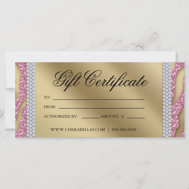 Gift Certificates Tanning Salon Jewelry Pink Gold (Front)