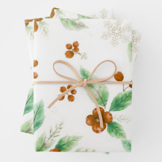 Gift Christmas Wrapping Paper Flat Sheet Set of 3