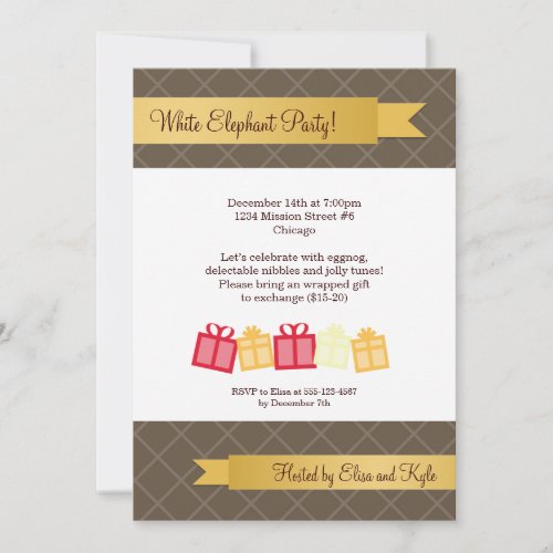 Gift exchange gold ribbon brown Christmas party Invitation