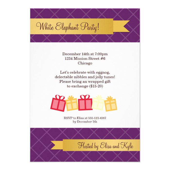 Gift exchange gold ribbon purple Christmas party Custom Announcements