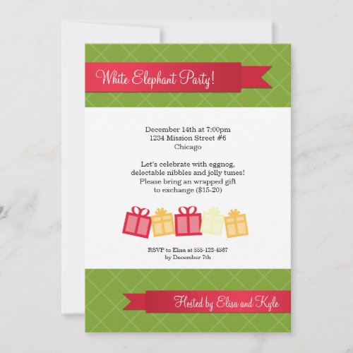 Gift exchange red ribbon green Christmas party Invitation