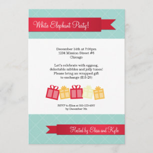 Gift exchange red ribbon ice blue Christmas party Invitation