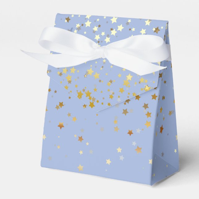 Gift/Favor Box in Dusty Blue & Golden Petite Stars (Front Side)