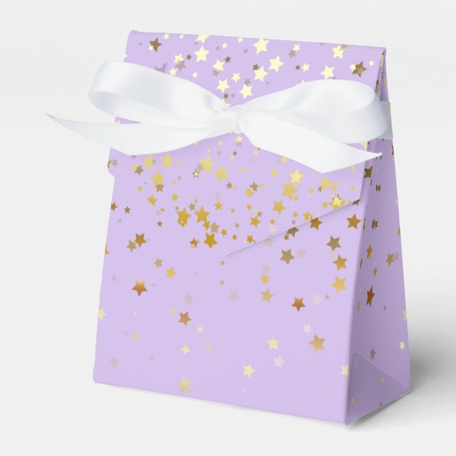 Gift/Favor Box in Lavender & Golden Petite Stars (Front Side)
