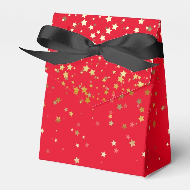 Gift/Favor Box in Red & Golden Stars (Front Side)