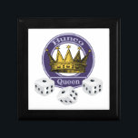 Gift Fit For A Bunco Queen Gift Box<br><div class="desc">Keep your Bunco winnings in this fun Bunco inspired gift box.  Design features a gold royal crown fit for any Bunco queen. Also features a purple logo style shape along with three white Bunco dice.</div>
