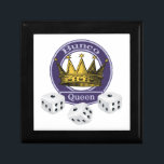 Gift Fit For A Bunco Queen Gift Box<br><div class="desc">Keep your Bunco winnings in this fun Bunco inspired gift box.  Design features a gold royal crown fit for any Bunco queen. Also features a purple logo style shape along with three white Bunco dice.</div>