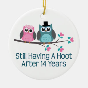 14 Year Anniversary Gifts On Zazzle Gift For 14th Wedding Anniversary Hoot Ceramic Ornament