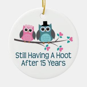 Gift For 15th Wedding Anniversary Hoot Ceramic Ornament