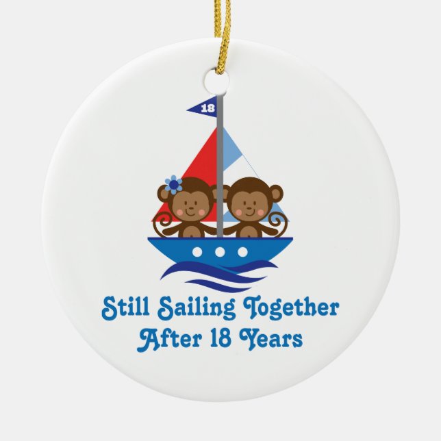 Gift For 18th Wedding Anniversary Monkeys Ceramic Ornament (Front)