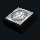 Gift for 25th Wedding Anniversary Box<br><div class="desc">Black ornate floral lace circle on metallic silver background, customizable silver wedding Anniversary. Celebrating 25 years of happy memories. Customizable black typography. White diamonds heart accent.</div>