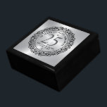 Gift for 25th Wedding Anniversary  Box<br><div class="desc">Black ornate floral lace circle on metallic silver background,  customizable silver wedding Anniversary. Celebrating 25 years of happy memories. Customizable black typography. White diamonds heart accent.</div>