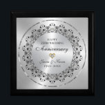 Gift For 25th Wedding Anniversary Box<br><div class="desc">Commemorate your 25th wedding anniversary with this elegant design—a black ornate mandala on an Image of metallic silver texture.
They are embellished with white diamonds for every hour—customizable text in black inside a shiny silver circle.</div>