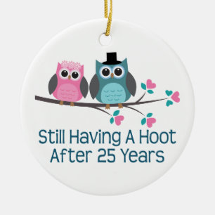 Gift For 25th Wedding Anniversary Hoot Ceramic Ornament
